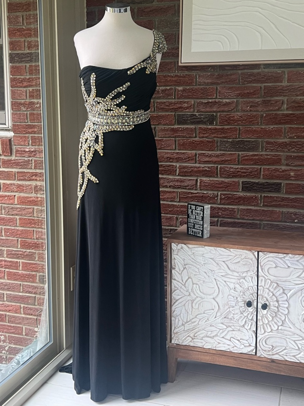 Terani Couture One Shoulder Jersey Evening Prom Gown Size 6 EUC